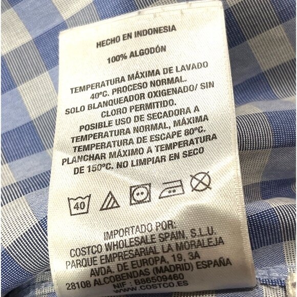 Mens Kirkland Signature Tailored Fit Non-Iron Blue & White Checkered Dress Shirt - Picture 4 of 7